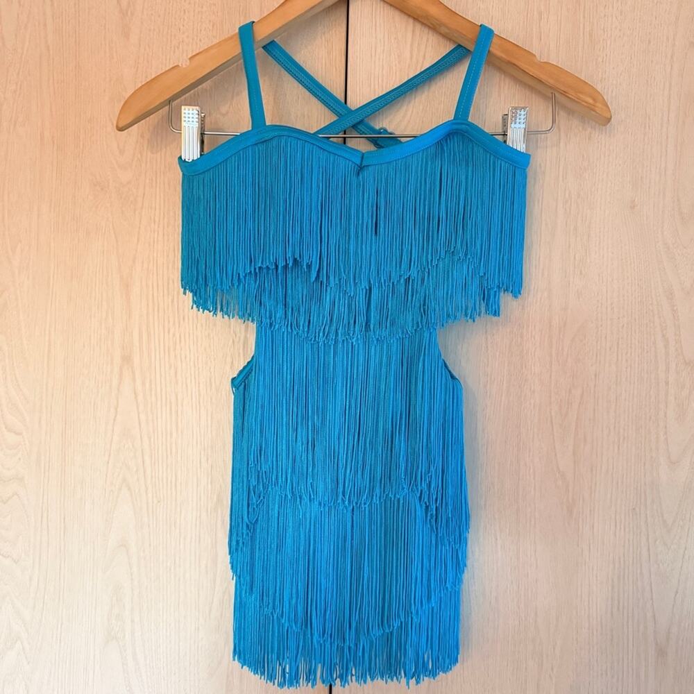Weissman blue “see me now” cut out Fringe Dance Costume size Medium Child - Picture 5 of 10